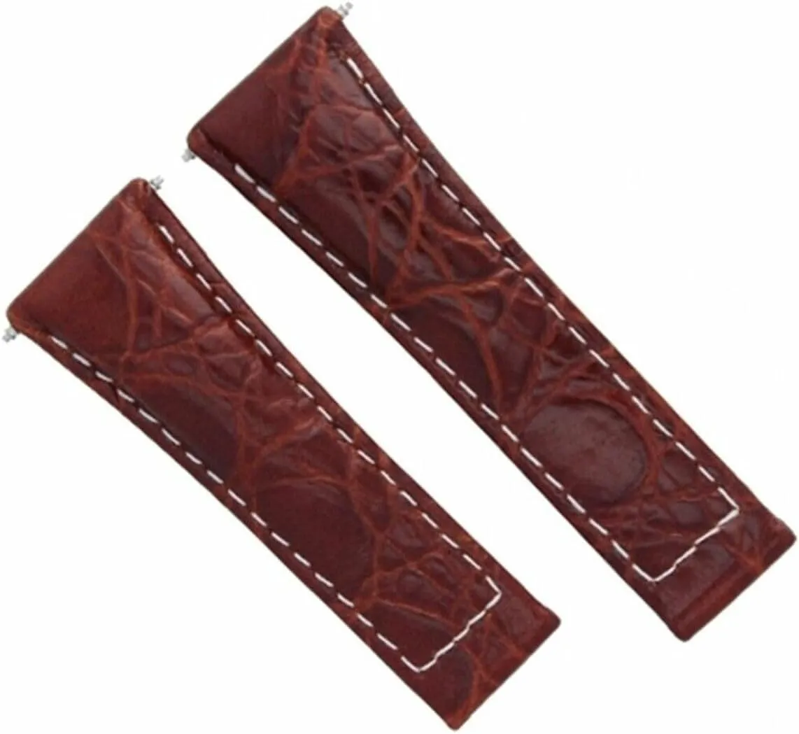 Ewatchparts 20mm Leather Watch Band Strap Compatible With Rolex Daytona 116519 Cognac/Tan With White Stitching Regular