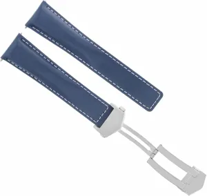 Ewatchparts 20mm Leather Watch Band Strap Compatible With Tag Heuer Carrera Calibre Blue With White Stitching