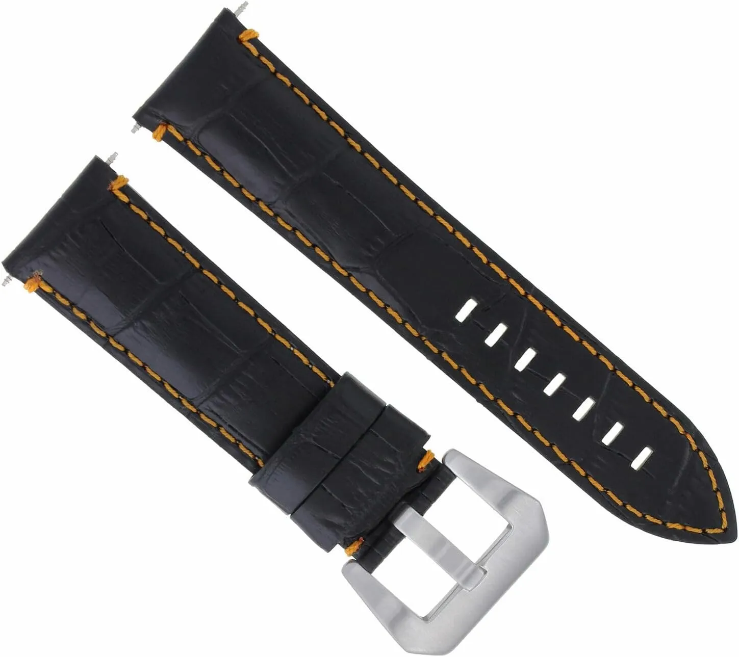 Ewatchparts 22mm Genuine Leather Watch Band Strap Compatible With Breitling Navitimer, Black With Orange Stitching