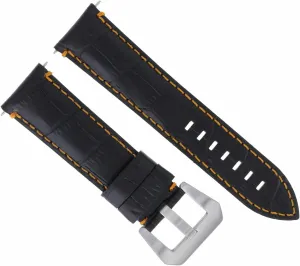 Ewatchparts 22mm Genuine Leather Watch Band Strap Compatible With Breitling Navitimer, Black With Orange Stitching