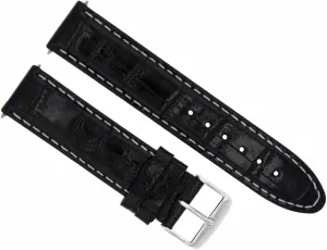 Ewatchparts 22mm Leather Watch Band Strap Compatible With 45.5 Omega Seamaster Planet Ocean Black With White Stitching