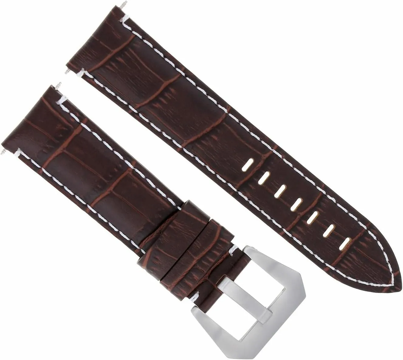 Ewatchparts 22mm Leather Watch Band Strap Compatible With Breitling Navitimer Bentley Avenger Brown With White Stitching
