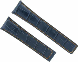 Ewatchparts 22mm Leather Watch Band Strap Compatible With Tag Heuer Carrera Chrono 1887 Blue With Orange Stitching FC-5037-39