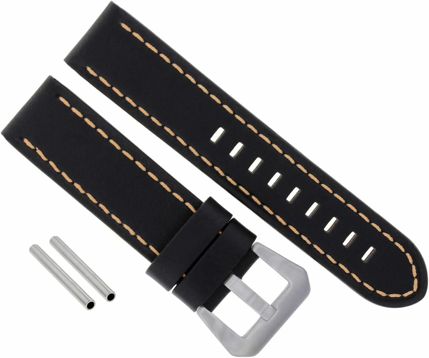 Ewatchparts 22MM PREMIUM PAM LEATHER WATCH BAND STRAP COMPATIBLE WITH PANERAI MARINA BLACK ORANGE LONG