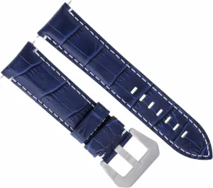 Ewatchparts 24mm Genuine Leather Watch Band Strap Compatible With Montblanc Watch Blue With White Stitching