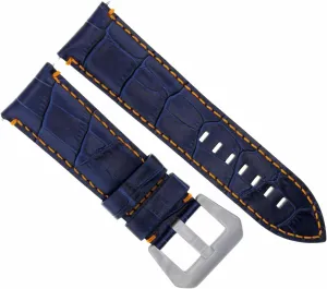 Ewatchparts 24mm Leather Watch Band Strap Compatible With Breitling Navitmer, Colt Chronomat Blue With Orange Stitching