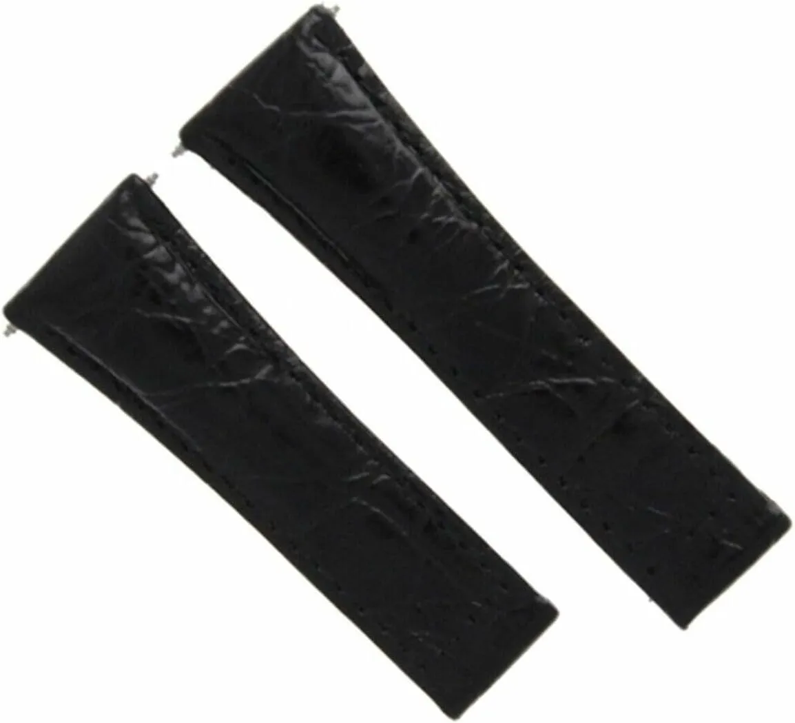Ewatchparts Leather Watch Band Strap Compatible With Rolex Daytona 116519 116520 116523 Black Regular