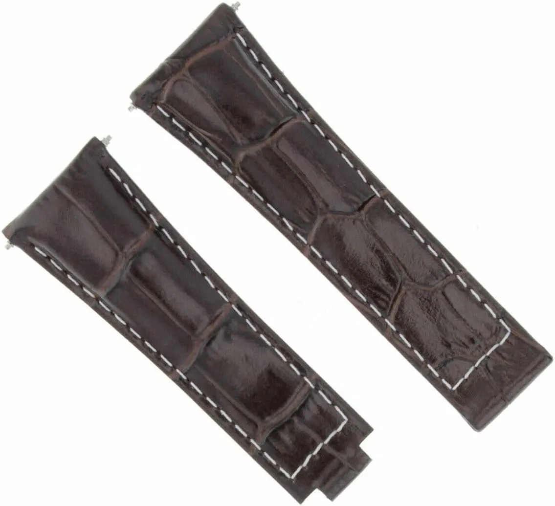 Ewatchparts Leather Watch Band Strap Compatible With Rolex Daytona 16518 116520 116528 Dark Brown With White Stitching Long