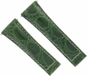 Ewatchparts Leather Watch Band Strap Compatible With Rolex Daytona 16518 16520 116518 Green With White Stitching Short