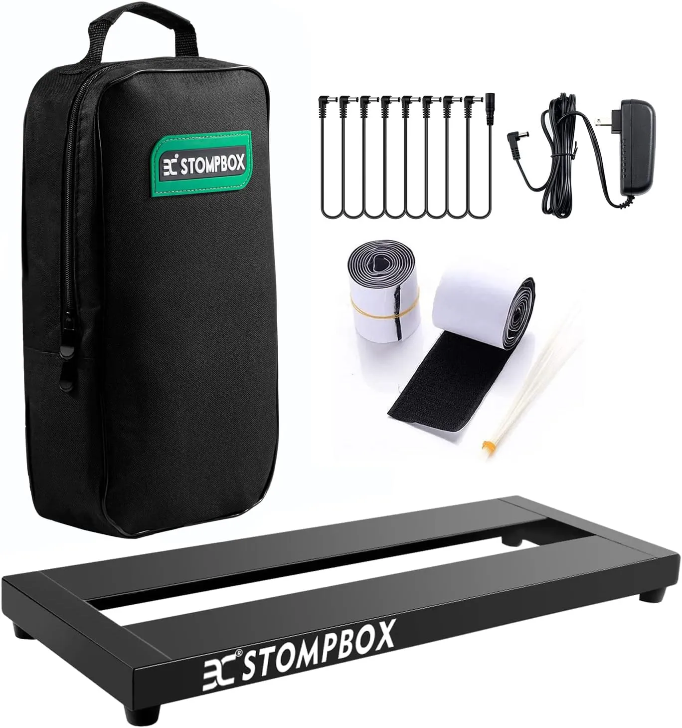 EX Guitar Pedal Board Aluminum Alloy, 0.8lb Super Light Effect Pedalboard 14”x5.5“ with 9V 2A Guitar Pedal Power Supply, Guitar Pedal Cable, 8 Way Daisy Chain Cables, Waterproof Durable Carrying Bag