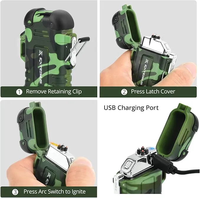 Extremus Blaze 360 Lighters, Rechargeable Electric Lighters, Dual Arc Lighter, Plasma Lighters, Waterproof & Windproof Lighter, USB Flameless Lighter for Camping, Hiking, Outdoor Adventures