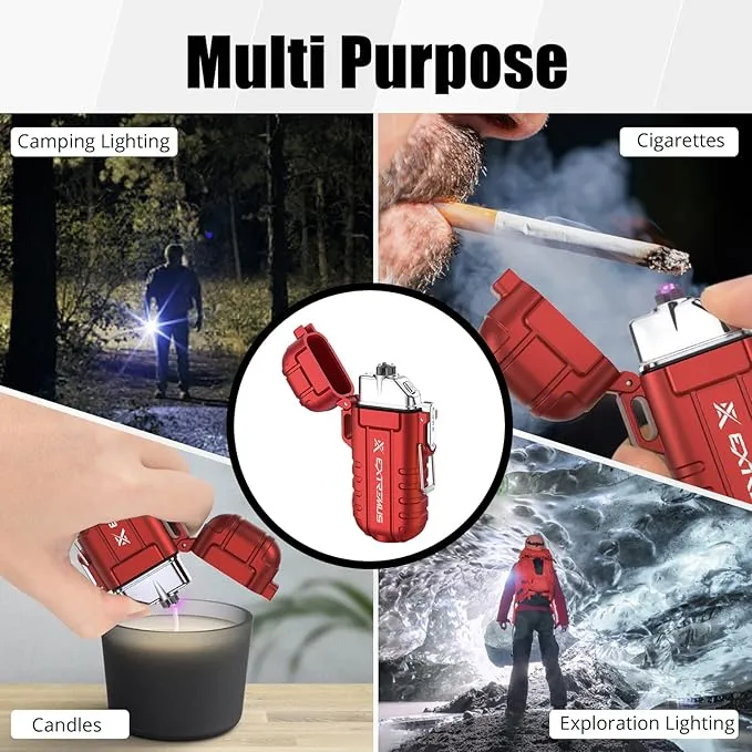 Extremus Blaze 360 Rechargeable Electric Lighters, Dual Arc Lighter, Windproof Plasma Lighter, Waterproof Flashlight Lighter, Flameless Lighter with Whistle Lanyard for Camping