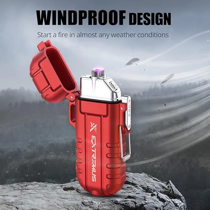 Extremus Blaze 360 Rechargeable Electric Lighters, Dual Arc Lighter, Windproof Plasma Lighter, Waterproof Flashlight Lighter, Flameless Lighter with Whistle Lanyard for Camping