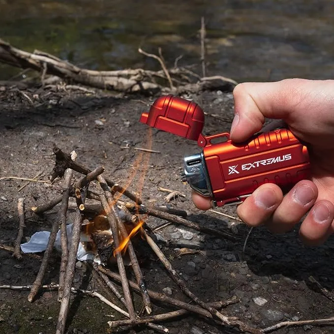 Extremus Blaze 360 Rechargeable Electric Lighters, Dual Arc Lighter, Windproof Plasma Lighter, Waterproof Flashlight Lighter, Flameless Lighter with Whistle Lanyard for Camping