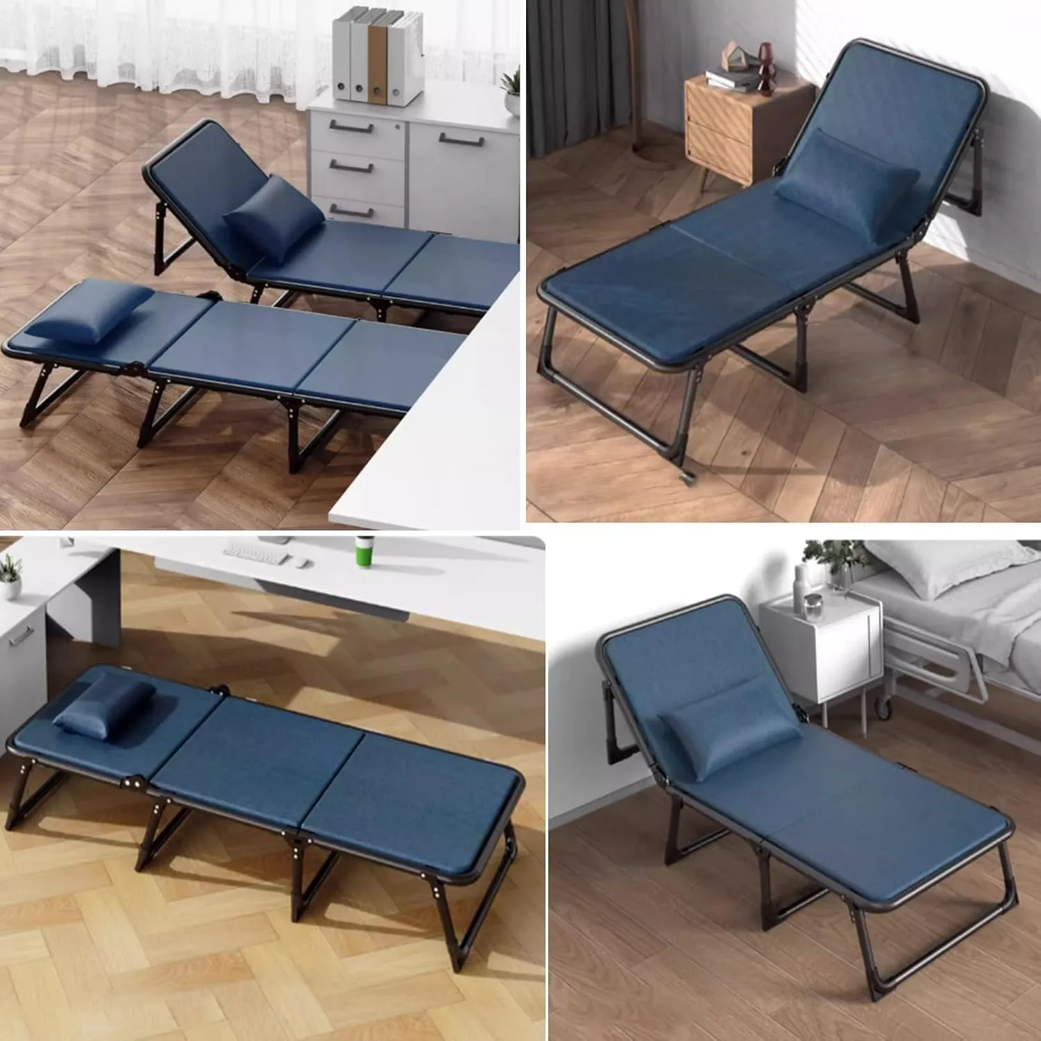 EYPKPL cots for Sleeping Portable Folding Bed 6 Position Adjustable Camping Cot W/Sponge Mattress Cots for Camping W/Pillow Load 200kg Lounge Chair Stretching Freely