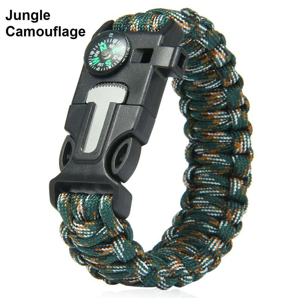 Fashion Survival BraceletFlint Fire Starter Gear Escape Paracord Whistle Cord Buckle Camping Bracelets Rescue Rope Travel Kits