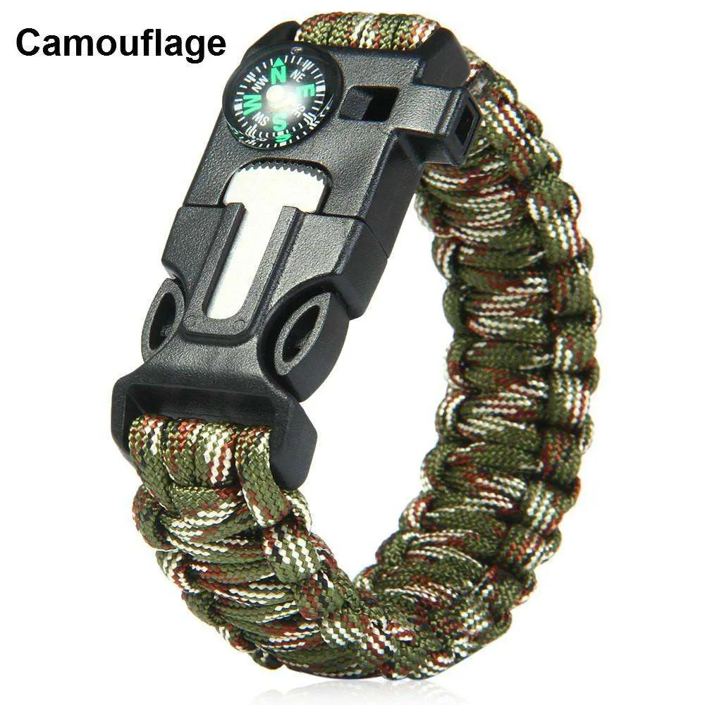 Fashion Survival BraceletFlint Fire Starter Gear Escape Paracord Whistle Cord Buckle Camping Bracelets Rescue Rope Travel Kits