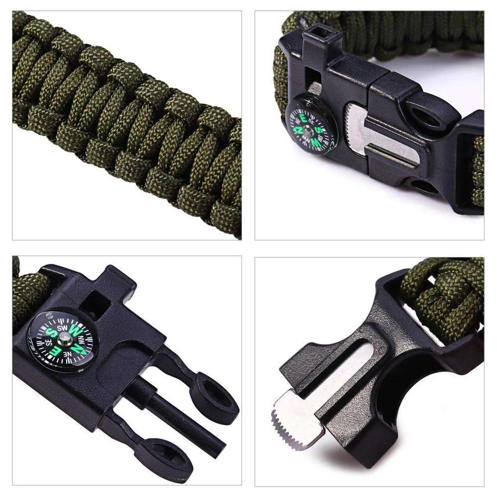 Fashion Survival BraceletFlint Fire Starter Gear Escape Paracord Whistle Cord Buckle Camping Bracelets Rescue Rope Travel Kits