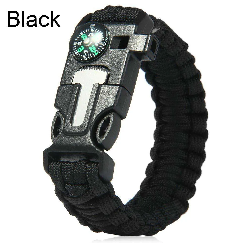 Fashion Survival BraceletFlint Fire Starter Gear Escape Paracord Whistle Cord Buckle Camping Bracelets Rescue Rope Travel Kits