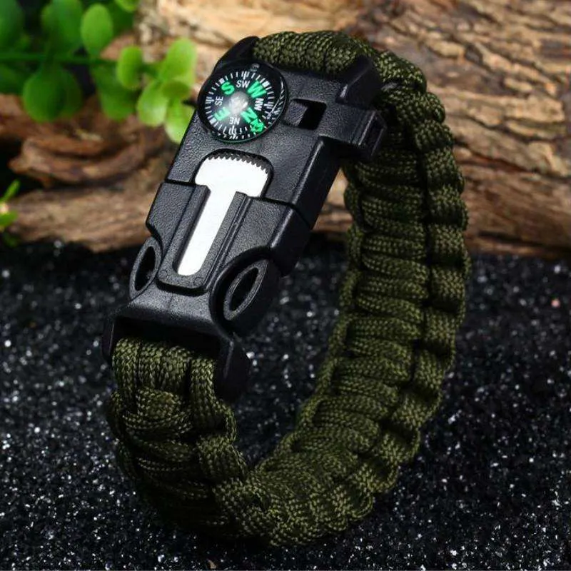 Fashion Survival BraceletFlint Fire Starter Gear Escape Paracord Whistle Cord Buckle Camping Bracelets Rescue Rope Travel Kits