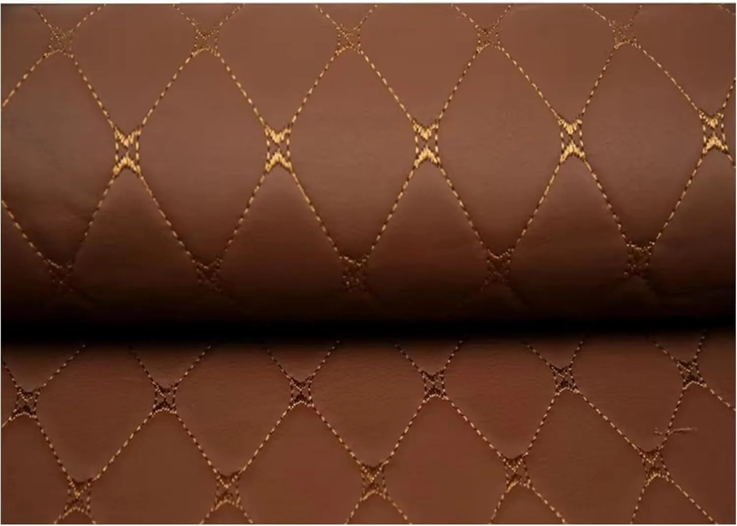 Faux Leather Fabric Vinyl Leather Leathercloth Leatherette Diamond Stitch Padded Cushion Linen Wadding Faux Leather Interior Vehicle Upholstery Fabric, 1.43x1m(Color:Brown Diamond)