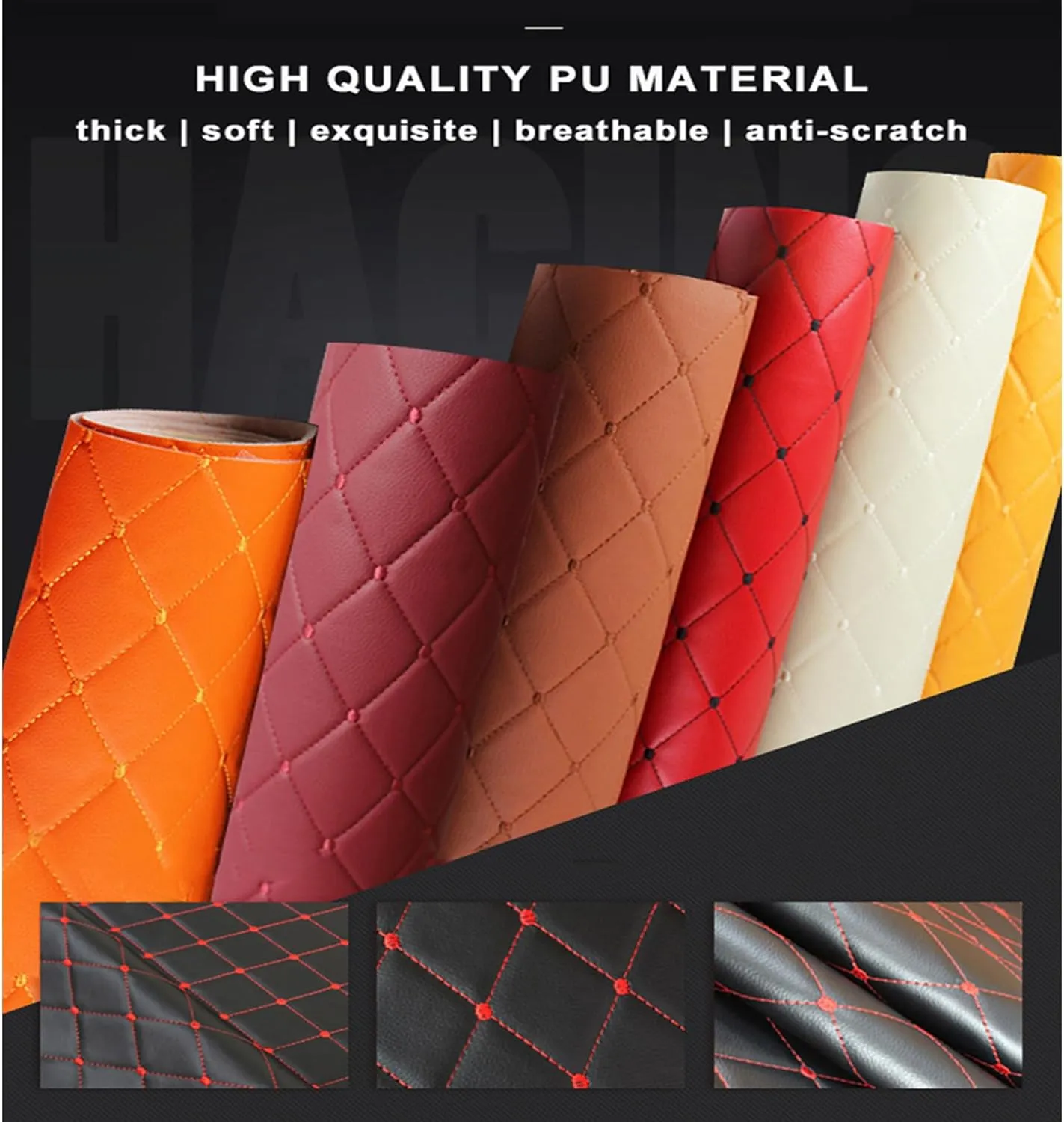 Faux Leather Fabric Vinyl Leather Leathercloth Leatherette Diamond Stitch Padded Cushion Linen Wadding Faux Leather Interior Vehicle Upholstery Fabric, 1.43x1m(Color:Brown Diamond)