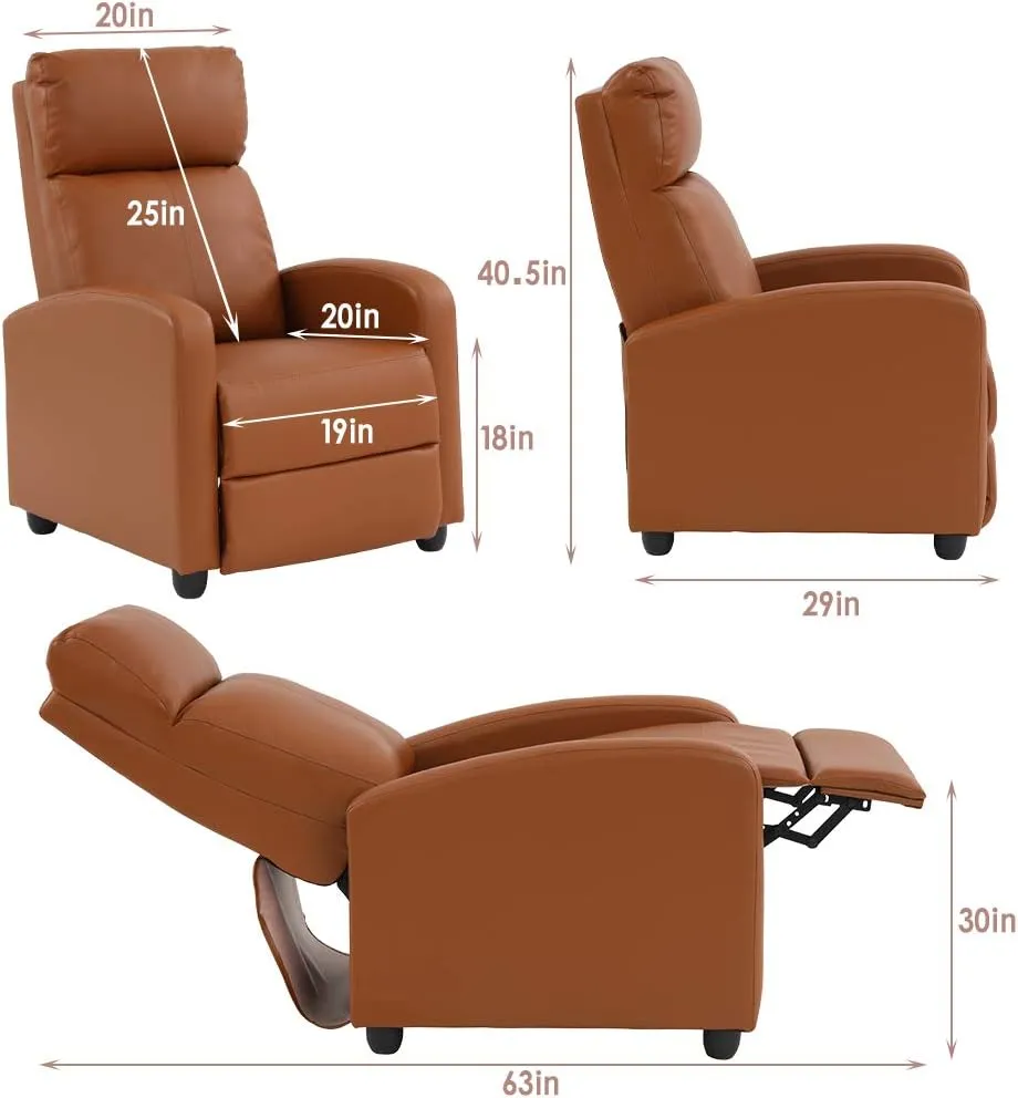 FDW Recliner Chair Push Back Sofa Home Theater Seating with Lumbar Support and Leather Padded Seat Backrest for Living Room (Tan)