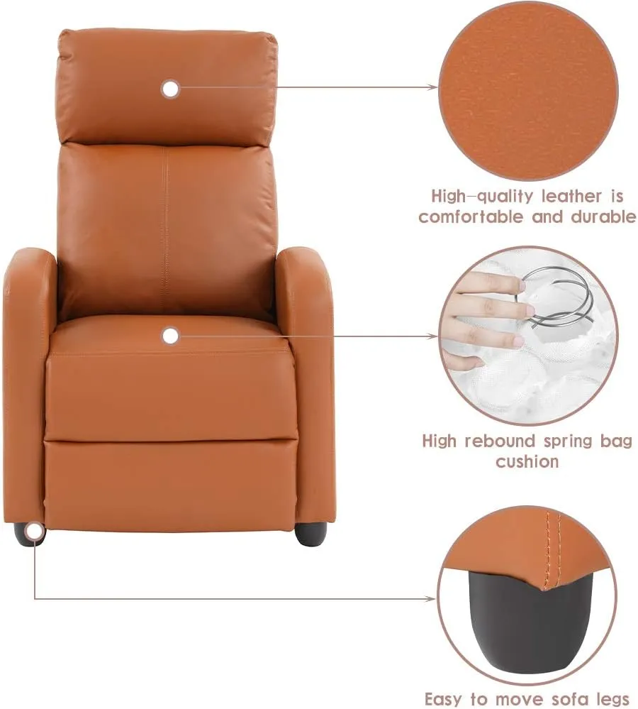 FDW Recliner Chair Push Back Sofa Home Theater Seating with Lumbar Support and Leather Padded Seat Backrest for Living Room (Tan)