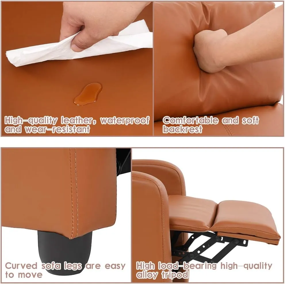 FDW Recliner Chair Push Back Sofa Home Theater Seating with Lumbar Support and Leather Padded Seat Backrest for Living Room (Tan)