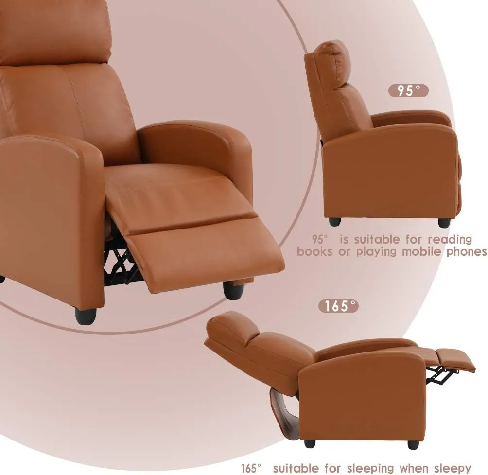 FDW Recliner Chair Push Back Sofa Home Theater Seating with Lumbar Support and Leather Padded Seat Backrest for Living Room (Tan)
