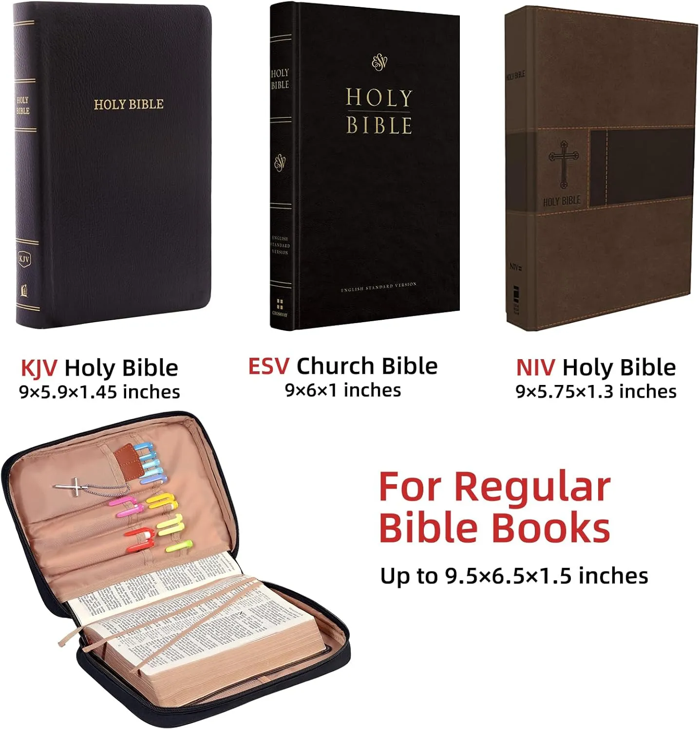 FINDCOZY Bible Cover for Women, Durable Carrying Book Case Church Bag for Biblical Accessories with Handle and Zippered Pocket, for Scriptures, Black