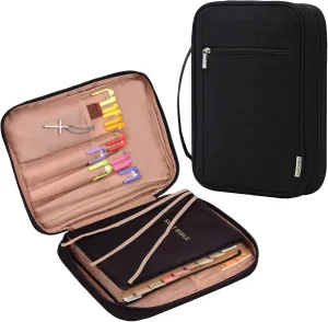 FINDCOZY Bible Cover for Women, Durable Carrying Book Case Church Bag for Biblical Accessories with Handle and Zippered Pocket, for Scriptures, Black
