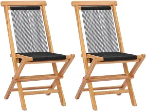 fire Pit Chairs,high Chair,Patio Furniture,Beach Chair,Folding Patio Chairs 2 pcs Solid Teak Wood and RopeFor Gardens, patios, Balconies