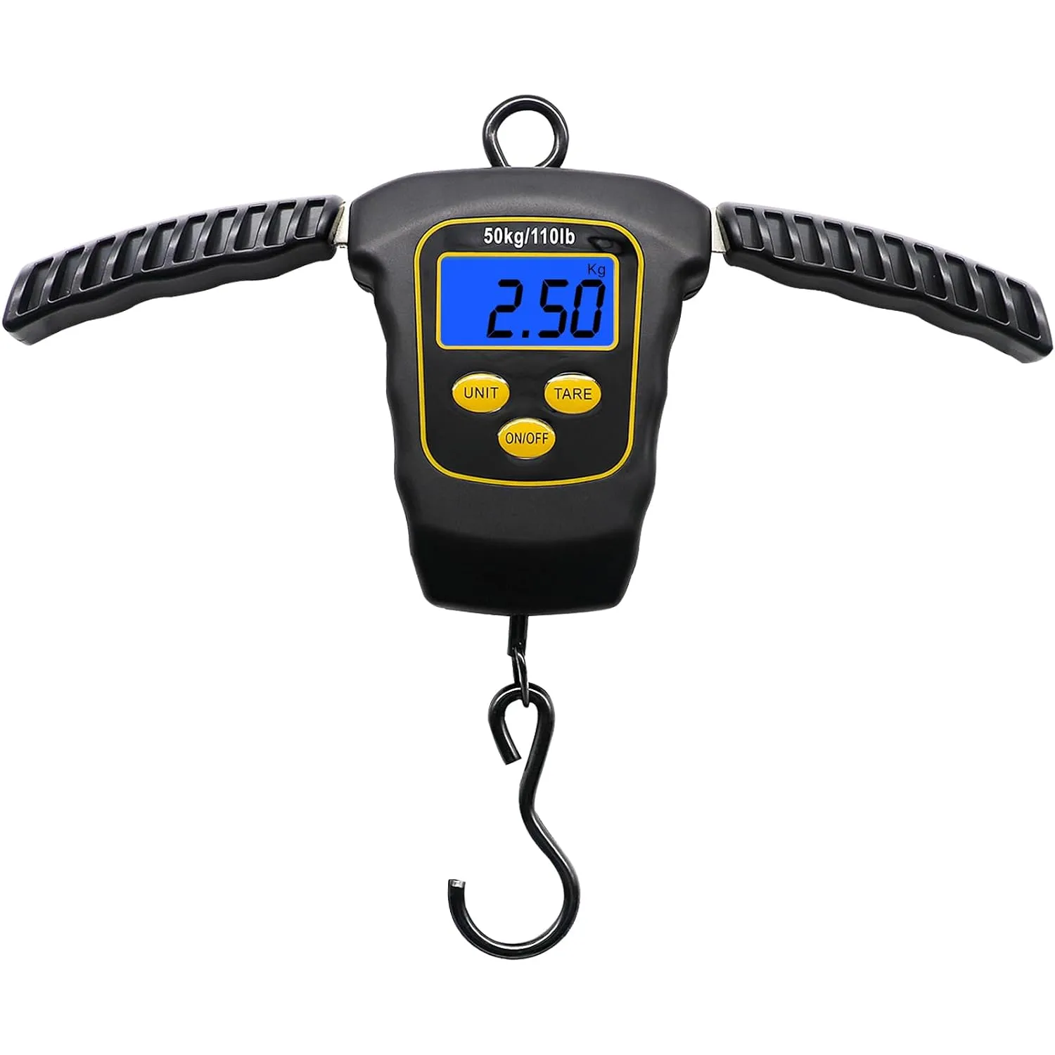 Fish Scale 110lbs/50kg Portable Hanging Fishing Weight Scale Digital Spring Balance Folding Handles Bag Weight Scale Waterproof Hanging Hook Scale with Back-lit LCD Display Fishing Gift for Men