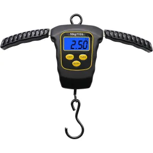 Fish Scale 110lbs/50kg Portable Hanging Fishing Weight Scale Digital Spring Balance Folding Handles Bag Weight Scale Waterproof Hanging Hook Scale with Back-lit LCD Display Fishing Gift for Men
