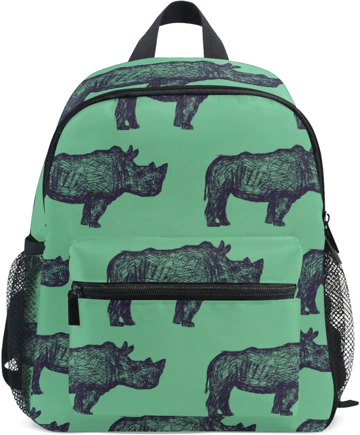 Fisyme Rhino Rhinoceros Green Toddler Backpack School Bag Kids Daypack for Kindergarten Preschool Nursery Girls Boys, M