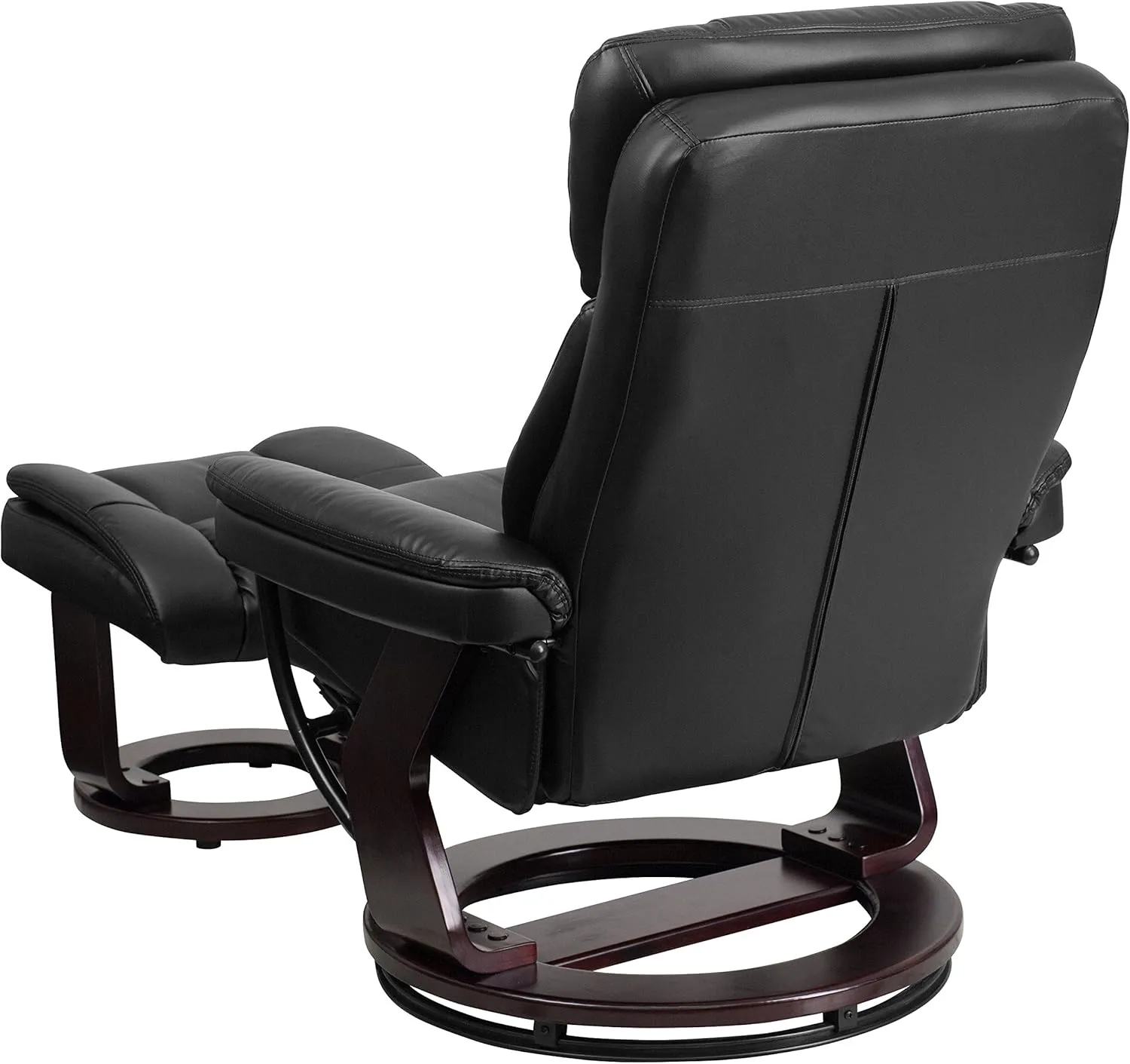 Flash Furniture Allie LeatherSoft Upholstered Recliner with Footrest, Arms, and Headrest, Padded Swivel Recliner Chair and Ottoman Set, Black