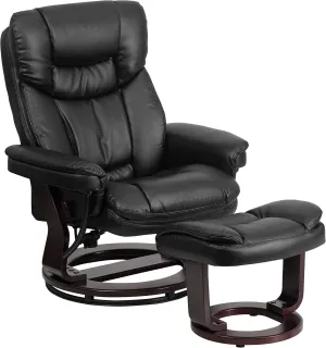 Flash Furniture Allie LeatherSoft Upholstered Recliner with Footrest, Arms, and Headrest, Padded Swivel Recliner Chair and Ottoman Set, Black