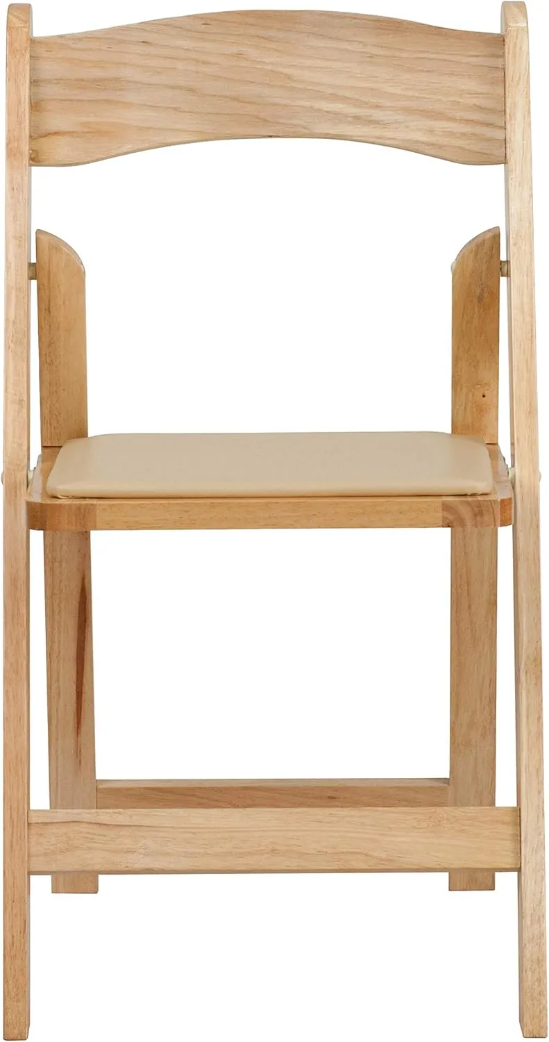 Flash Furniture Hercules Series Beechwood Folding Event Chairs with Padded Seats, Modern Wooden Folding Banquet Chairs, Set of 4, Natural