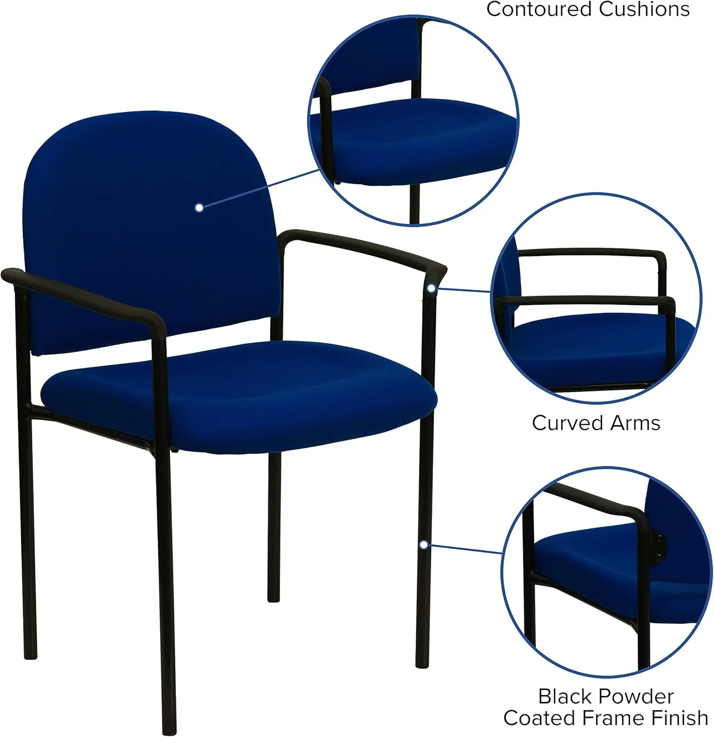 Flash Furniture Tiffany Comfort Navy Fabric Stackable Steel Side Reception Chair with Arms