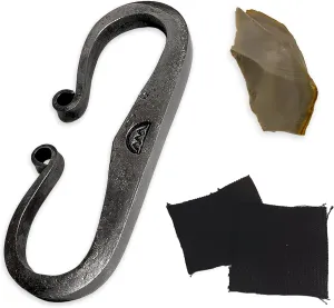 Flint & Steel Firestarter Package - Starter Kit - Includes Forged Steel Striker, Flint and Charcloth - Great Package for Learning Primitive Firestarting Skills