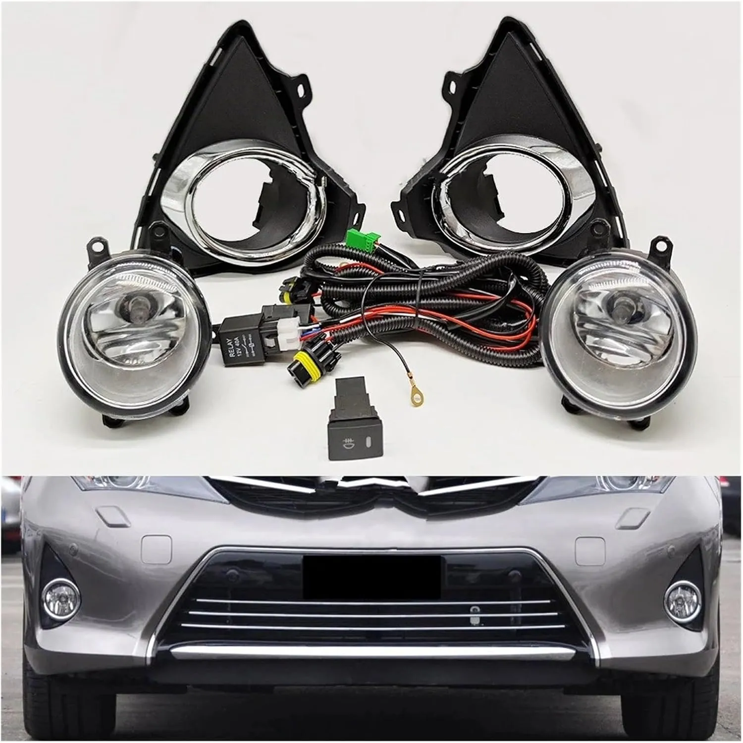 Fog Lights Car LED Front Bumper Fog Lights Fog Lamp Harness Wiring Cover Grille Halogen Angel Eyes DRL For Toyota For Auris 2014 2015 Fog Light Lamp Assembly(Fog Halogen set)