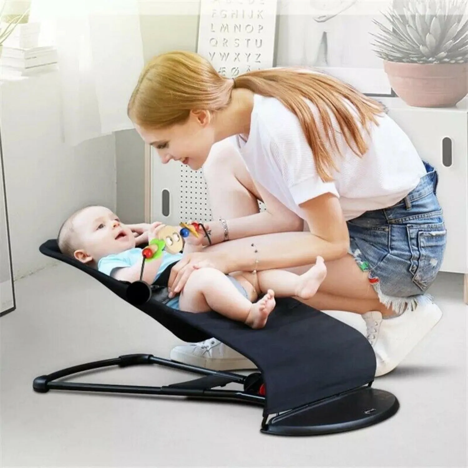 Foldable Baby Balance Bouncer | Newborn Rocking Chair With Toys | 0-2 Yr | Black