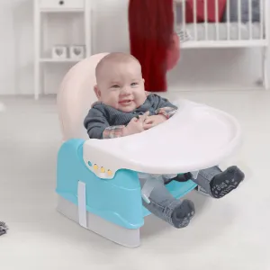 Foldable Feeding Booster Seat Adjustable Height And Food Tray Blue