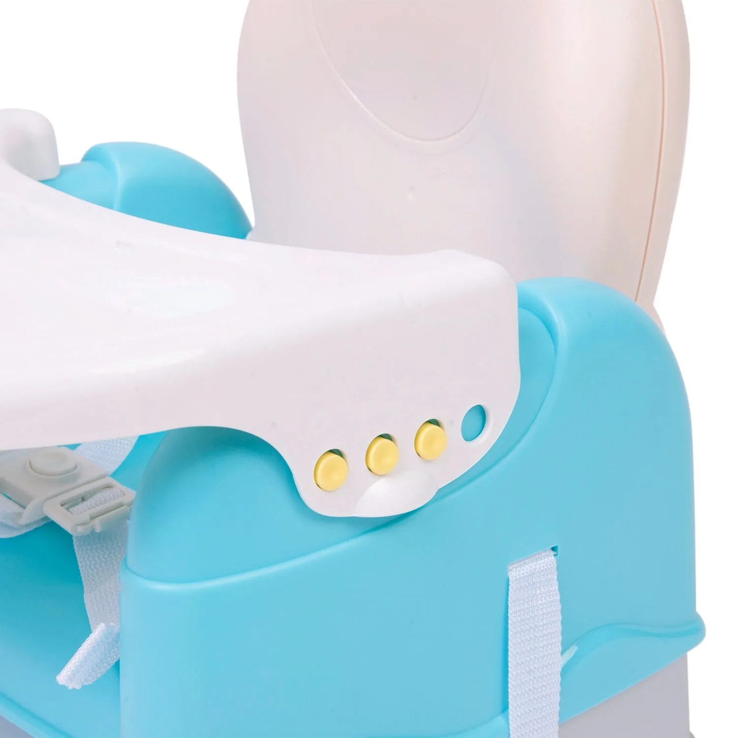 Foldable Feeding Booster Seat Adjustable Height And Food Tray Blue