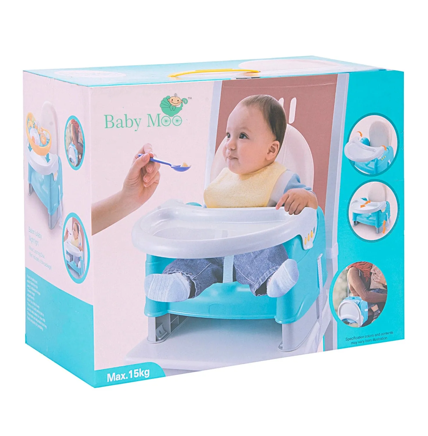 Foldable Feeding Booster Seat Adjustable Height And Food Tray Blue
