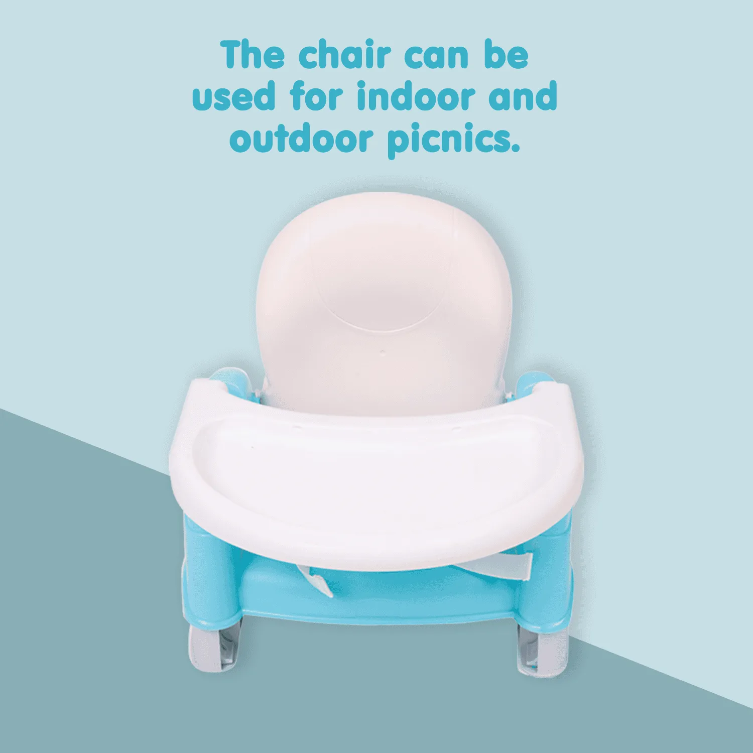 Foldable Feeding Booster Seat Adjustable Height And Food Tray Blue