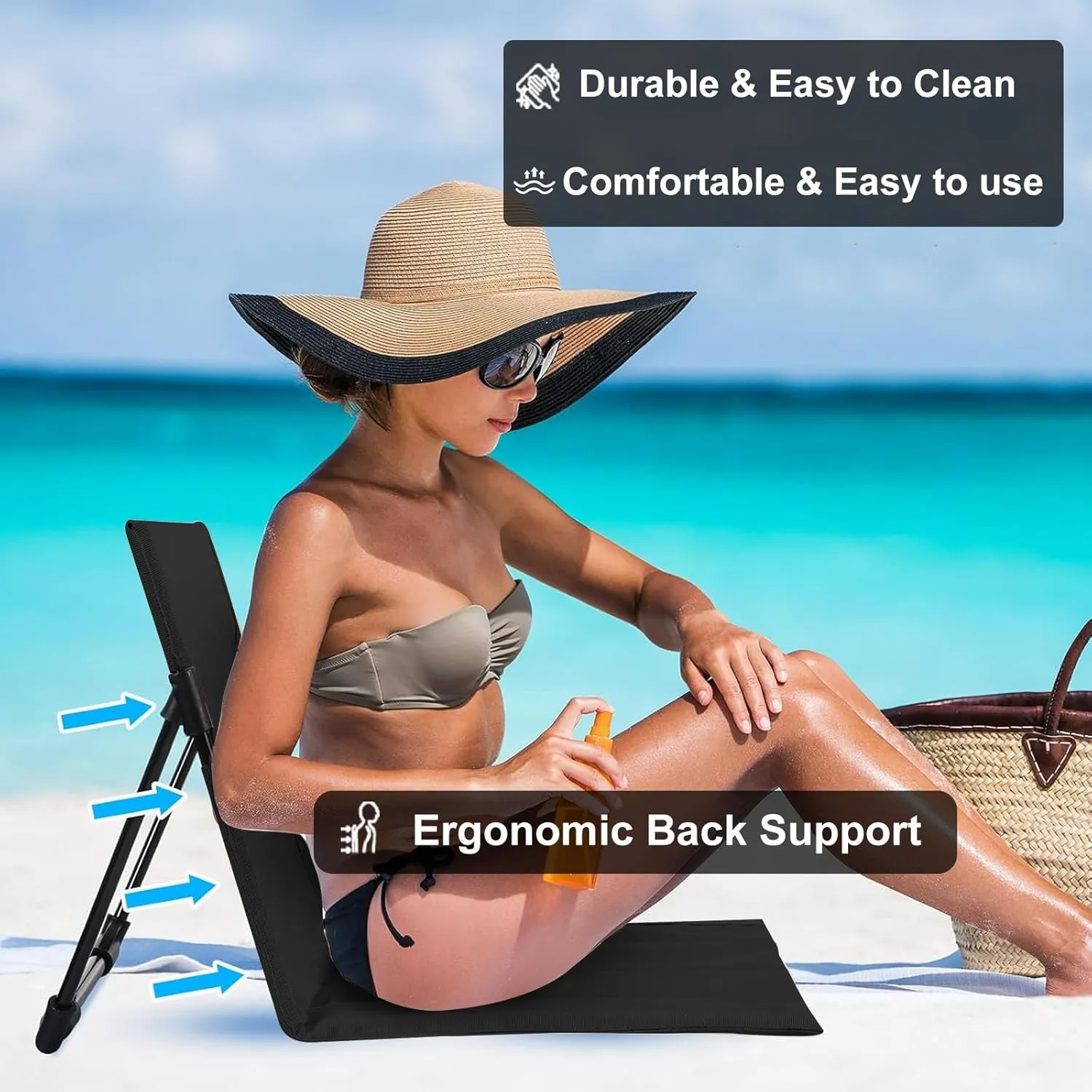 Foldable Seat for Poolside Chairs, Portable Outdoor Poolside Chairs for Edge of Pool, Beach Chair, SwimmingPool Accessories, Pool Seats for Edge,Beach Camping Picnic Lawn Accessories-Black