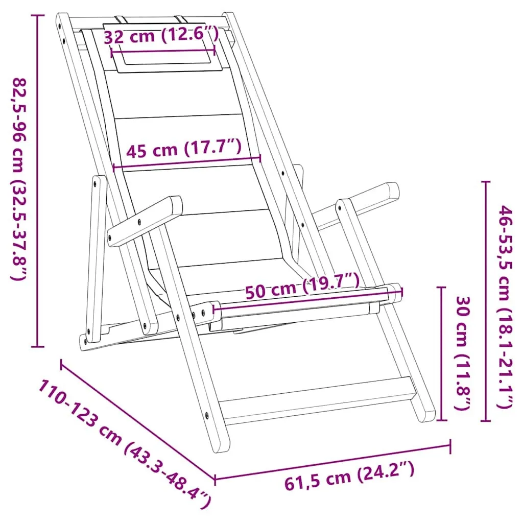 Folding Beach Chair with Armrests Blue Acacia Wood & Textilene