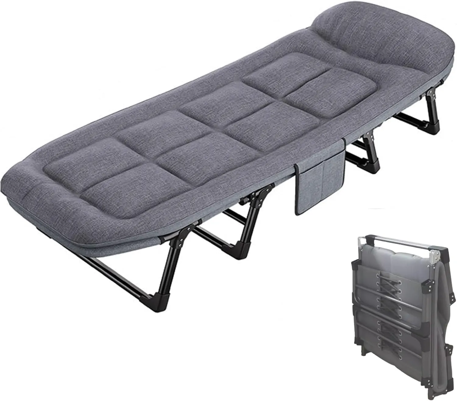 Folding Bed with Mattress for Adults, Rollaway Beds with Adjustable 6 Position Portable Beds for Guests for Outdoor Travel & Office/Home Nap, Easy Storage(190 * 66 * 30cm)